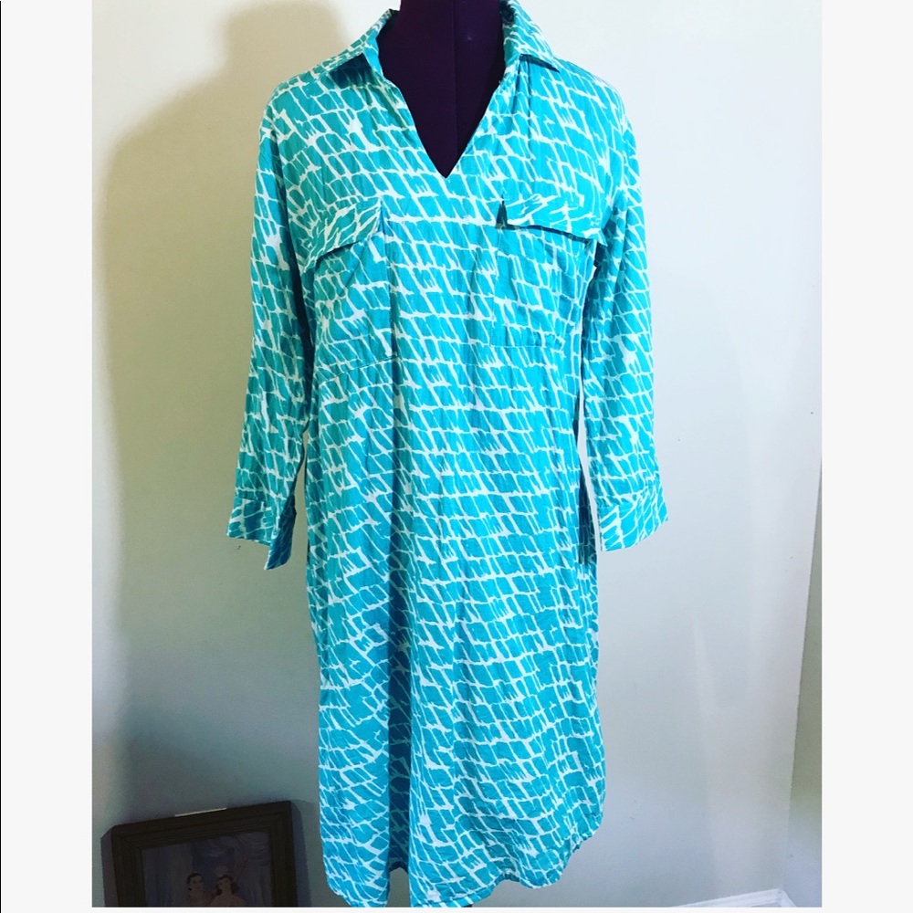 KikiSol Aqua paintbrush tunic dress 100% cotton